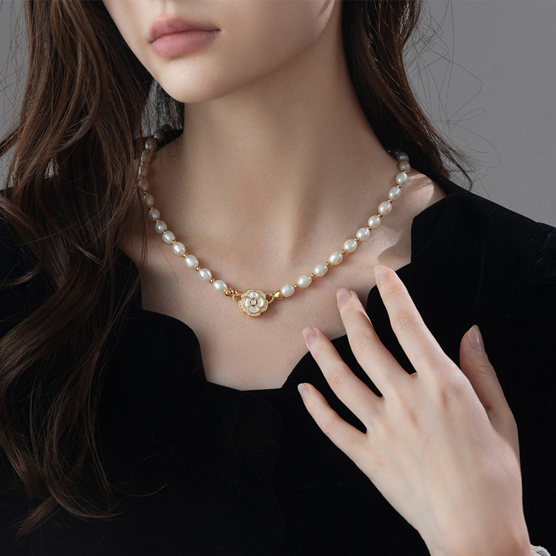 7mm long natural freshwater pearl necklace, sweater chain, small fragrance style necklace, collarbone chain