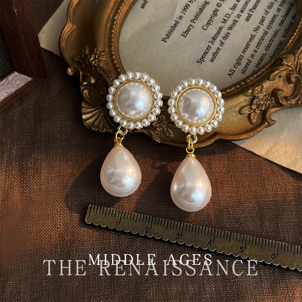 Vintage Light Retro Pearl Flower Collection Earrings Enamel Drop Oil Court Style Ear Studs Ear Accessories