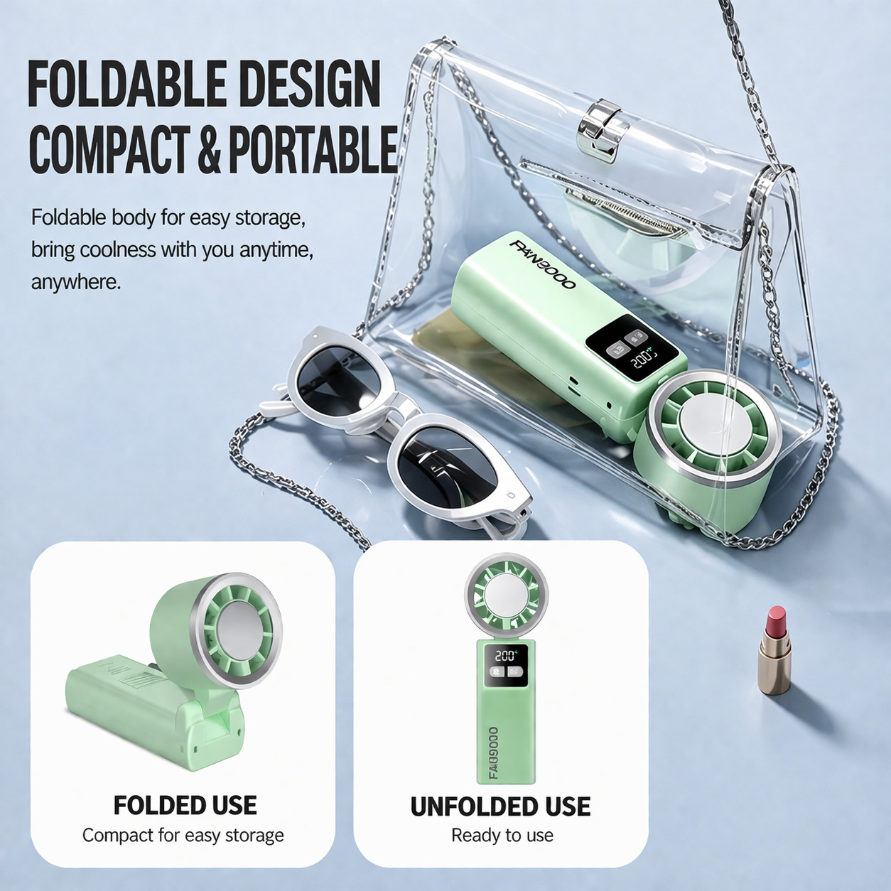 Large capacity handheld ice compress small fan outdoor cooling semiconductor replaceable rechargeable 9000 mAh