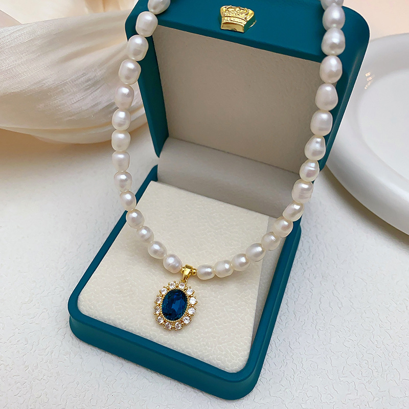 Natural freshwater genuine pearl necklace for women, royal style elegant collarbone chain, sweater chain