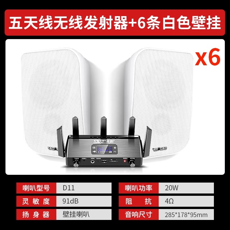 无线发射机+6白色叶型低音壁挂