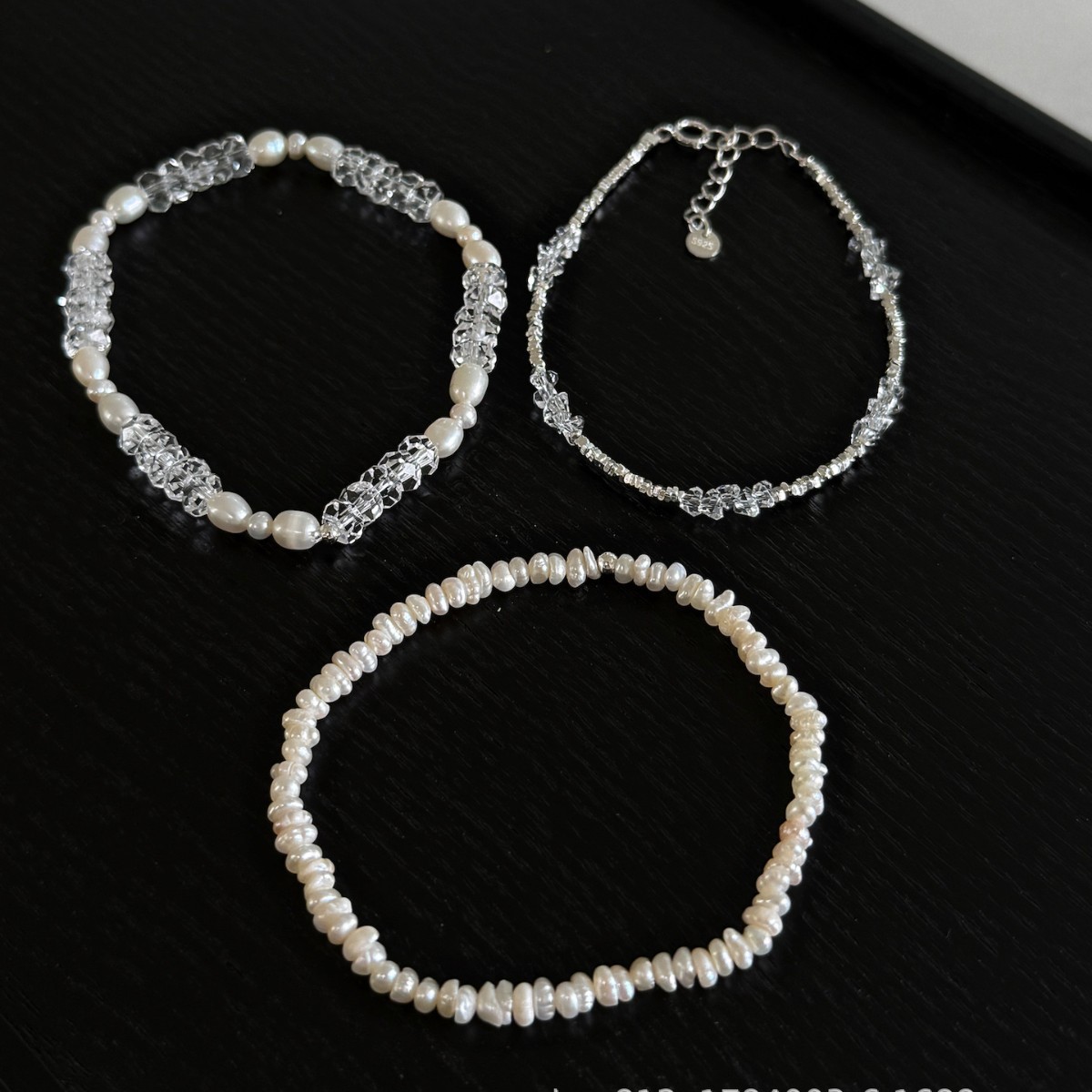 Cool feeling summer natural freshwater pearl flash spirit cut white crystal all solid silver crushed silver bracelet for women