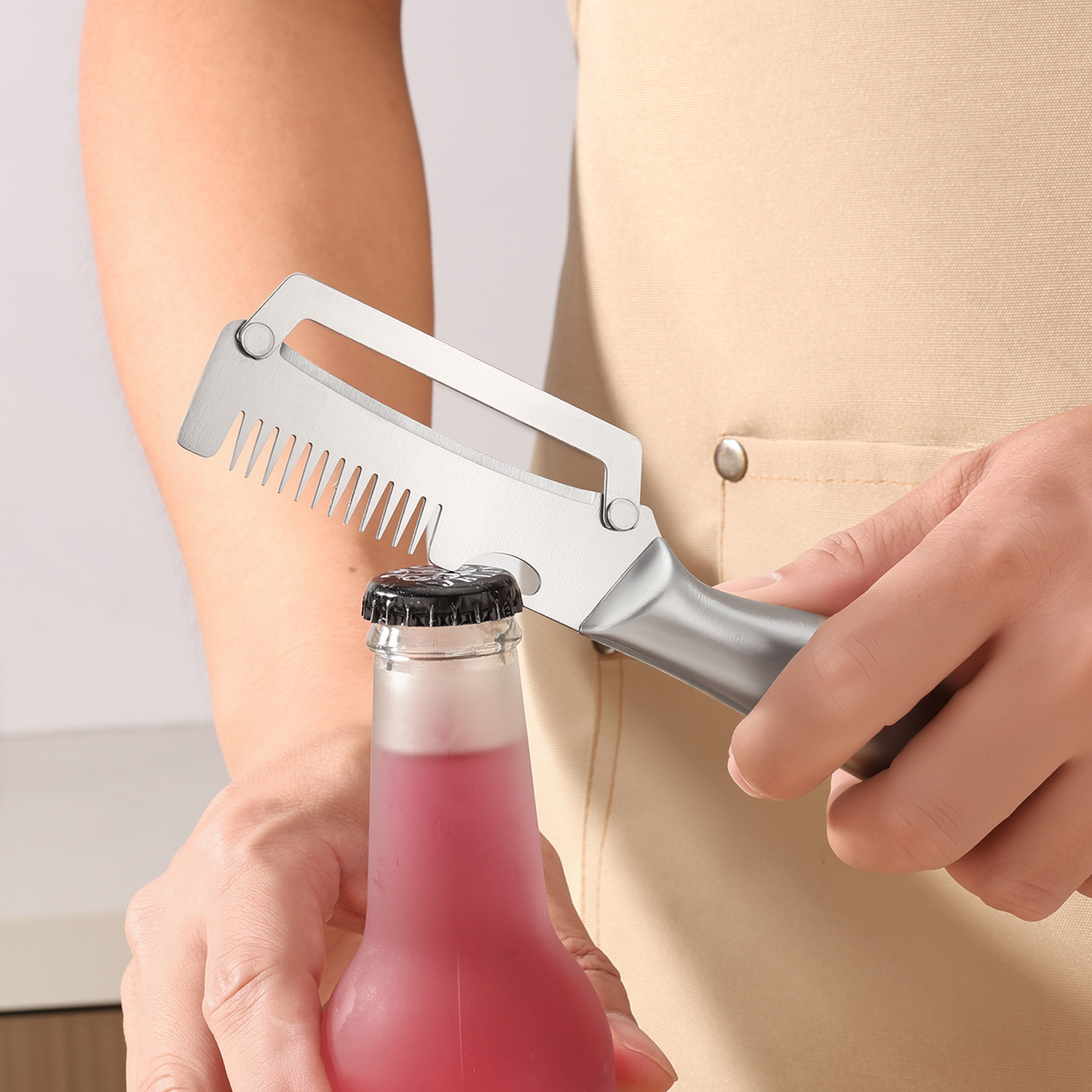 Multifunctional stainless steel scallion peeler, peeler, and bottle opener three-in-one kitchen household fruit peeler and scraper