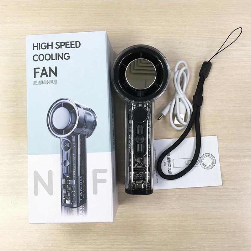 Ice compress handheld fan digital display 100-speed adjustment outdoor wireless portable dorm transparent mecha lighting fan
