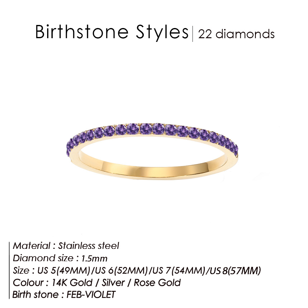 eManco Colorful Rhinestone Ring Full Diamond Stainless Steel Ring Birthstone Zircon Ring Minimalist Index Finger Ring