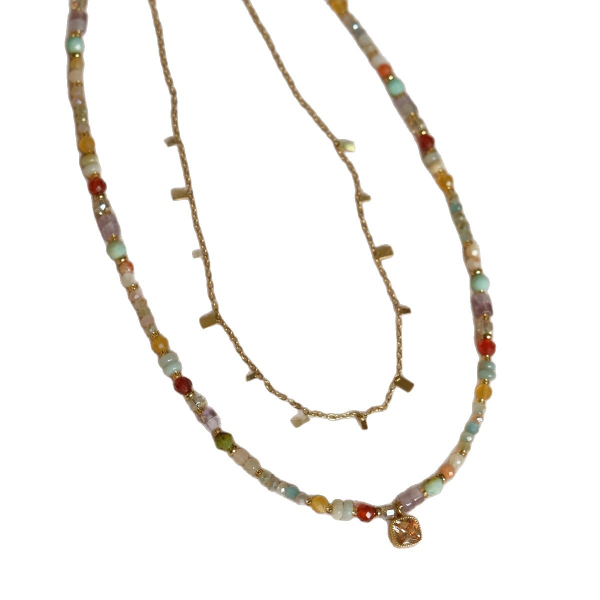 「Rainbow Dance」Rainbow bead necklace, collarbone chain, new summer dopamine neck chain
