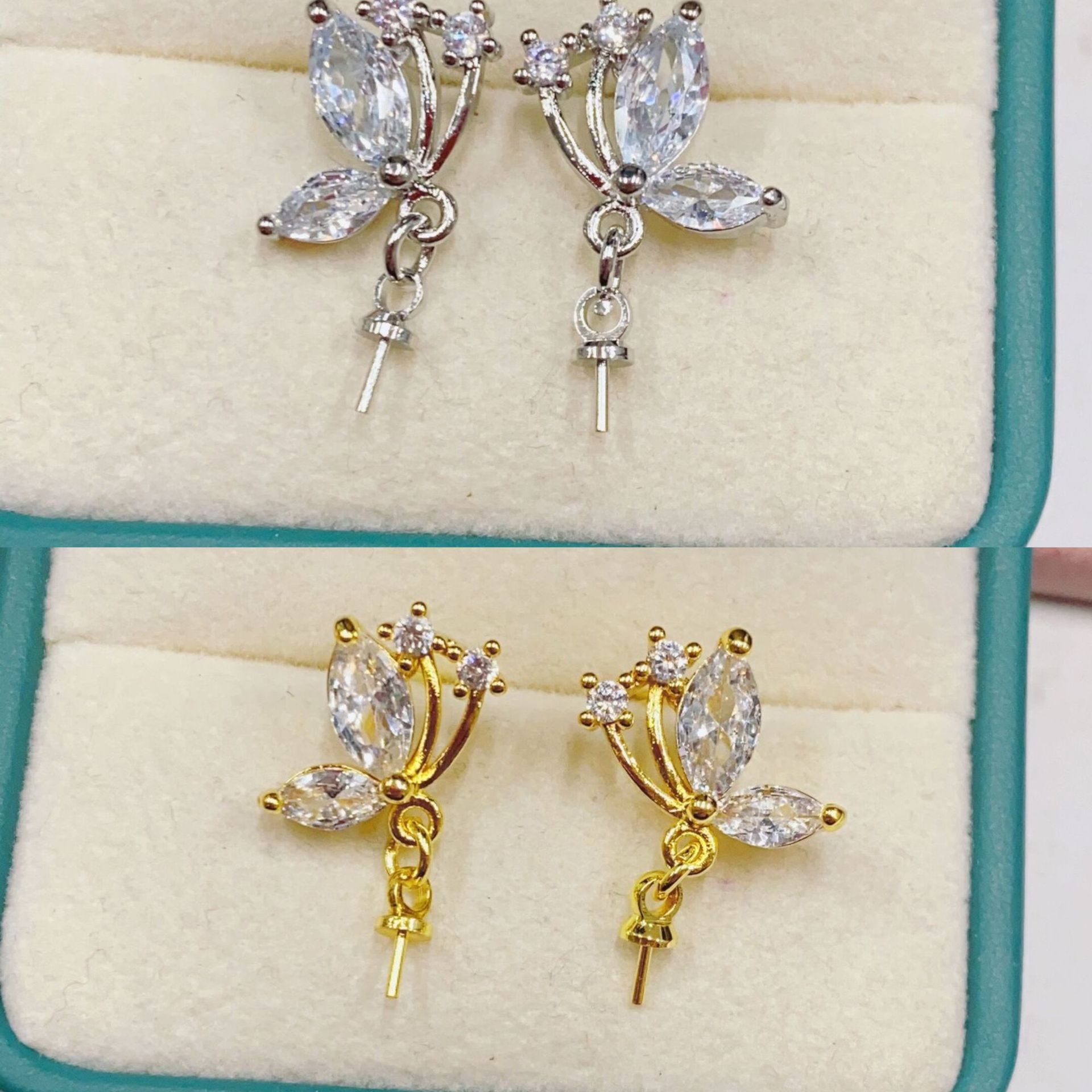 金色托（不含珠） · P1304马眼锆石蝴蝶（米珠）