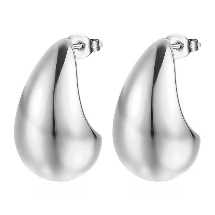 Exclusive oversized teardrop hollow earrings, women's teardrop stainless steel stud earrings, plated 18K ear accessories