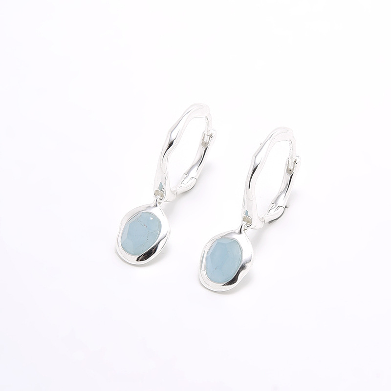 Monica Flowing Light Exquisite Natural Agate Aquamarine S925 Sterling Silver Gold-Plated Niche Earrings for Women