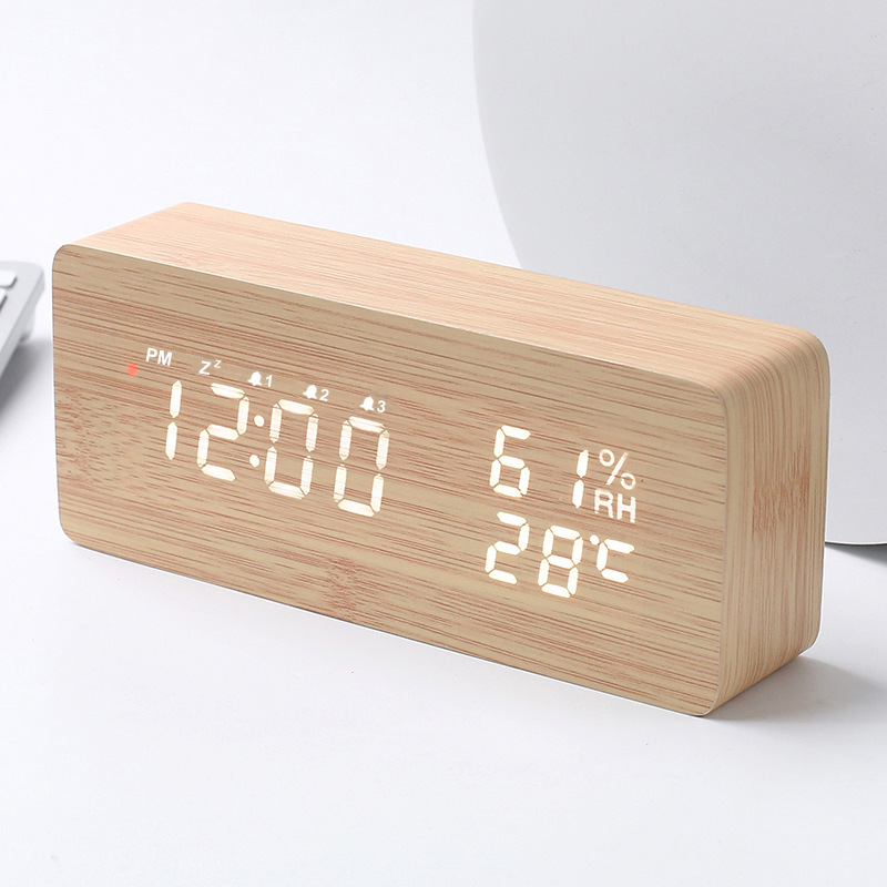 Japanese Intelligent Radio Wave Clock LED Wooden Radio Wave Clock German Radio Wave Alarm Clock Electronic Digital Clock Temperature and Humidity Clock