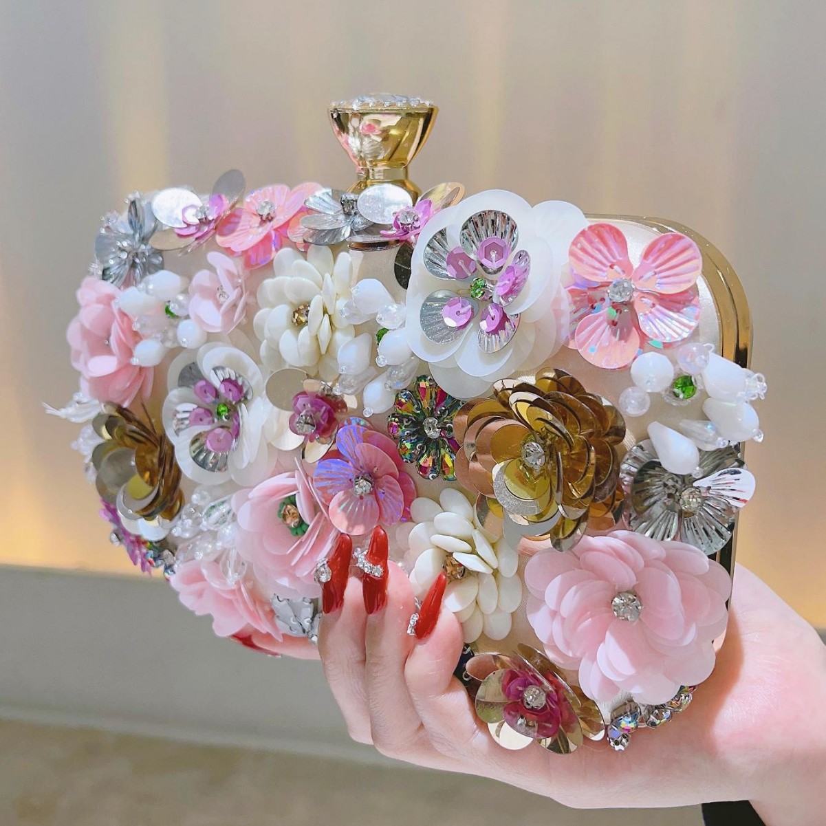 New Banquet Bag Colorful Sequins Flower Evening Bag Celebrity Clutch Annual Meeting Cheongsam Bag Dress Bag