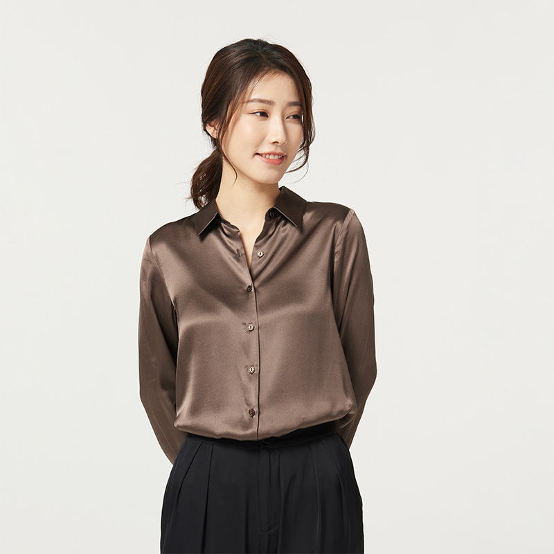 Satin Mulberry Silk Heavyweight Silk Blouse for Women 2025 New Long Sleeve Top Commute Solid Color Professional Wear