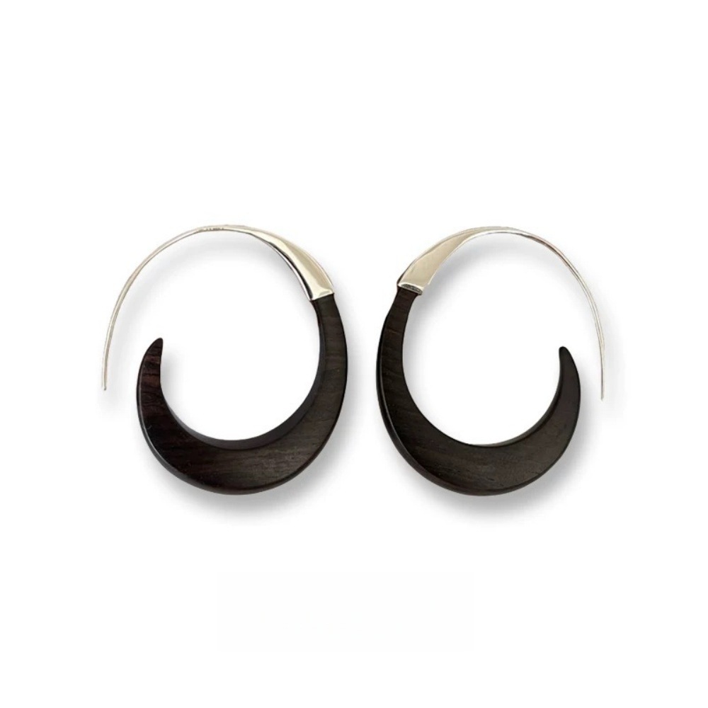 Bean black ebony earrings, new Chinese style spliced circle earrings for women