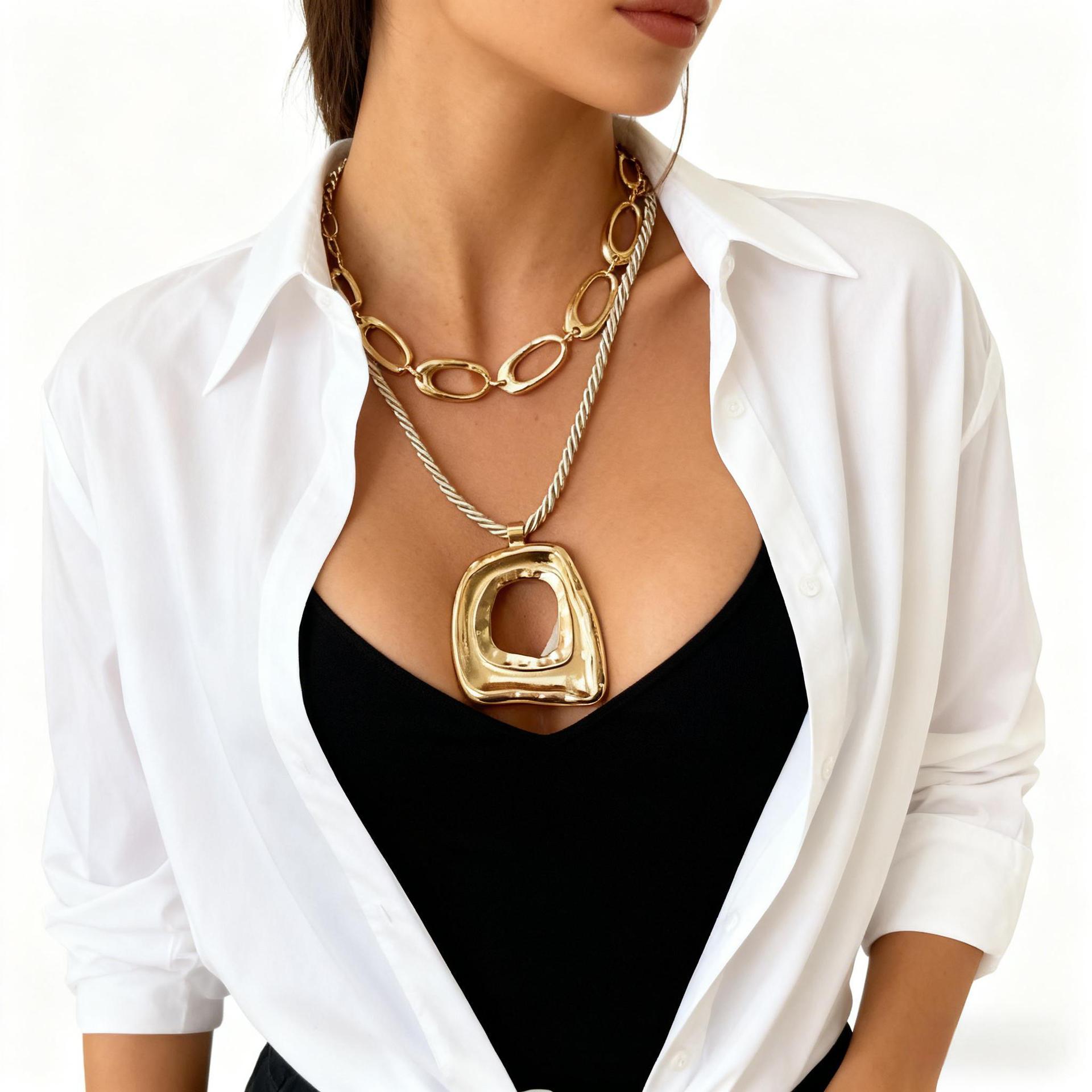 Accessories Irregular Alloy Quadrilateral Drop Shape CCB Geometric Large Pendant Necklace for Women