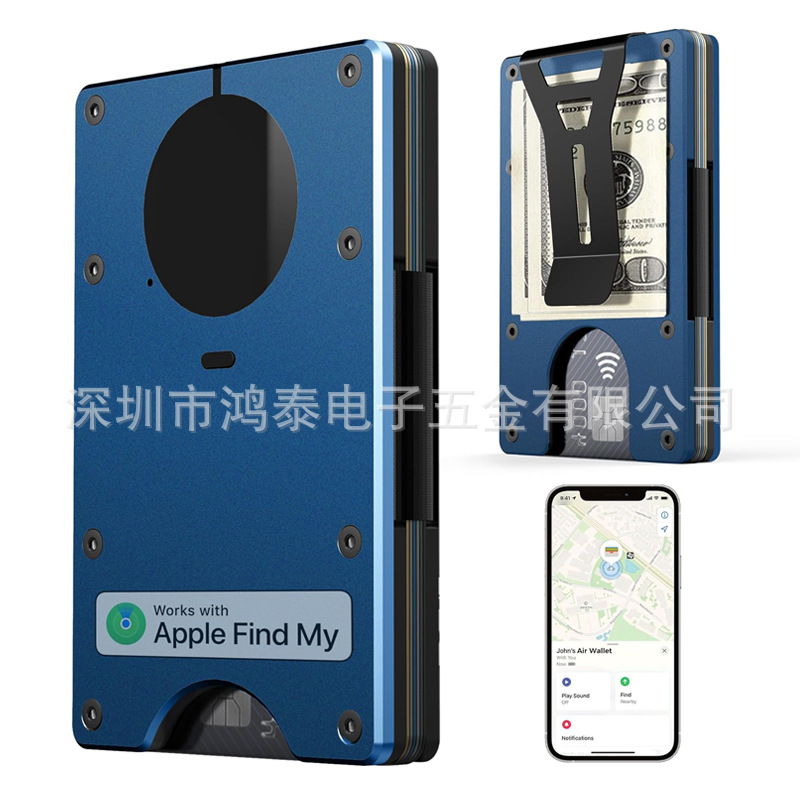 AirTag metal money clip with built-in Apple Airtag chip, trackable wallet, supports RFID blocking function