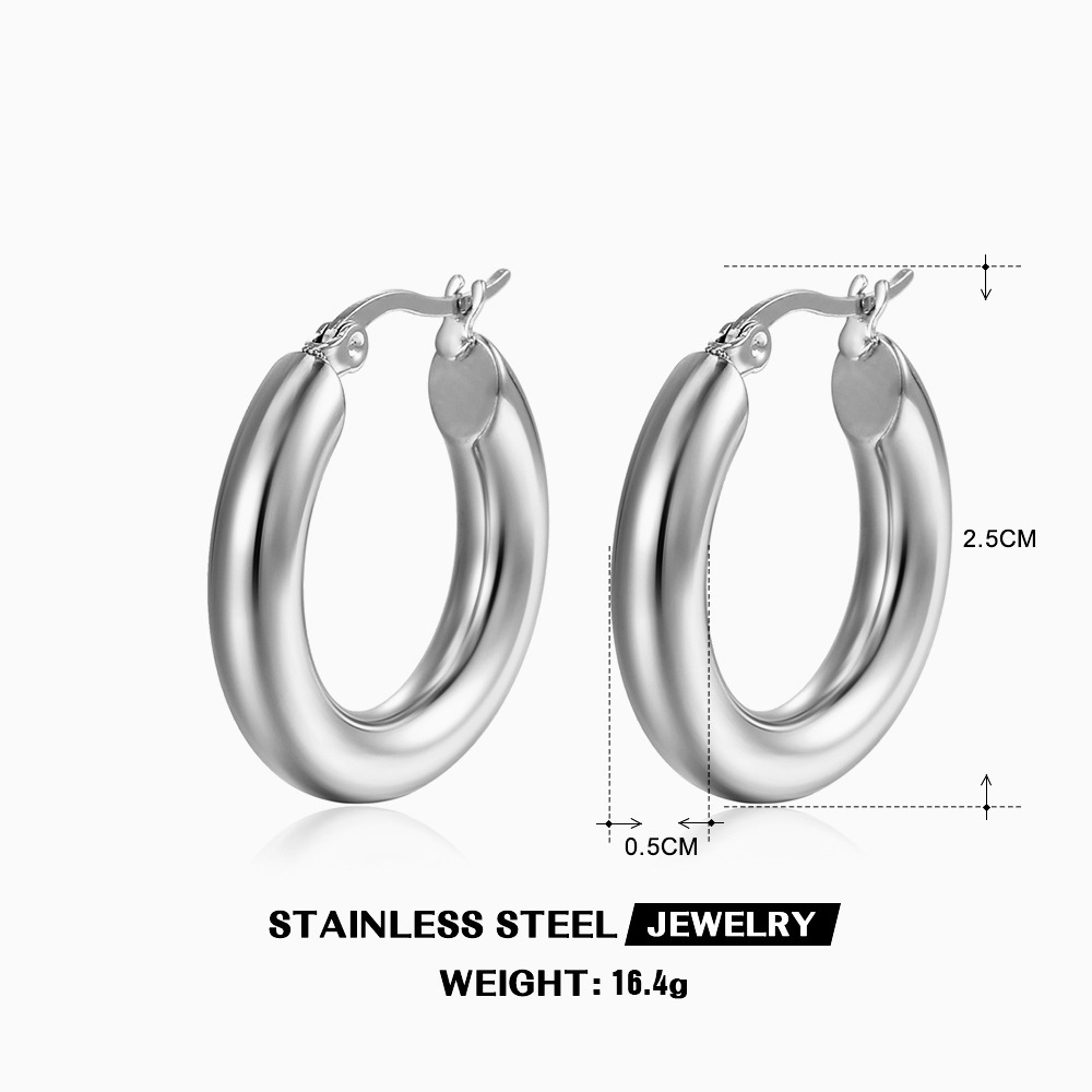 Simple 18K gold-plated hoop earrings for women, geometric stainless steel accessories