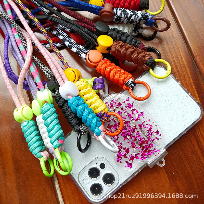 Phone diagonal lanyard long color-block knot colorful phone case original design