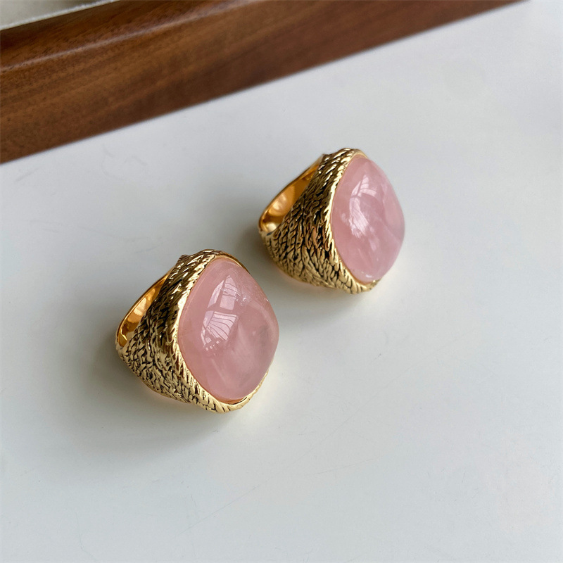French AB pink crystal ring for women, metallic sense exaggerated turquoise index finger ring