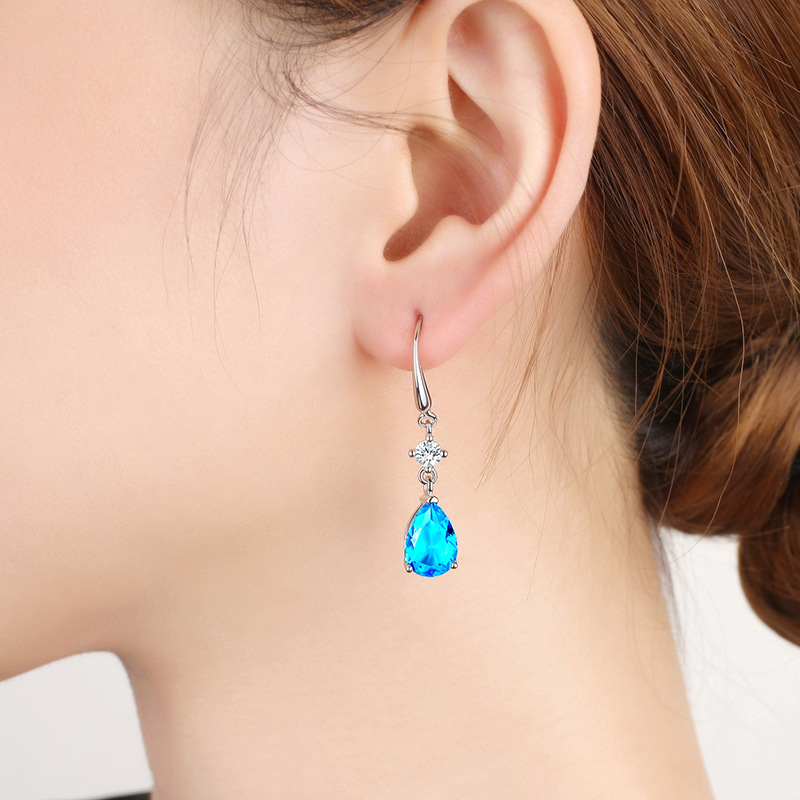 Zirconium earrings with hooks for women, sweet tassel medium-long water drop earrings