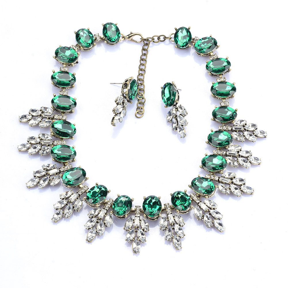 New accessories handmade exaggerated colorful crystal necklace earring set