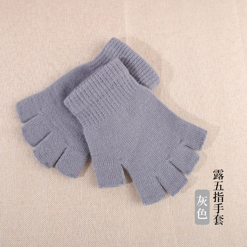 Half-Finger Gloves Unisex Autumn Winter Warm Anti-Cold Solid Color Knitted Two-Finger Exposed Touch Screen Cycling Gloves