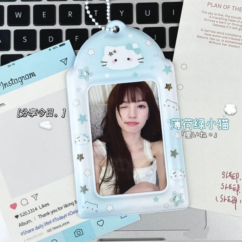 PVC campus card meal card idol small card storage sleeve display pendant original mint green kitten card sleeve