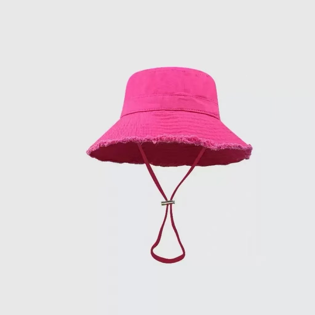 Summer Cotton Washed Raw Edge Fisherman Hat for Men and Women, Outdoor Vacation Sun Hat, Drawstring Sun Hat, Basin Hat