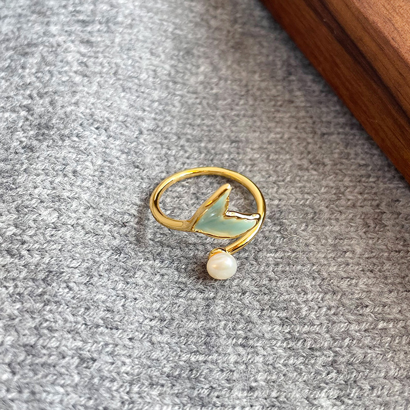 NALA Painted Drip Glaze Freshwater Pearl Ring Hand Jewelry Ring Women Open Delicate
