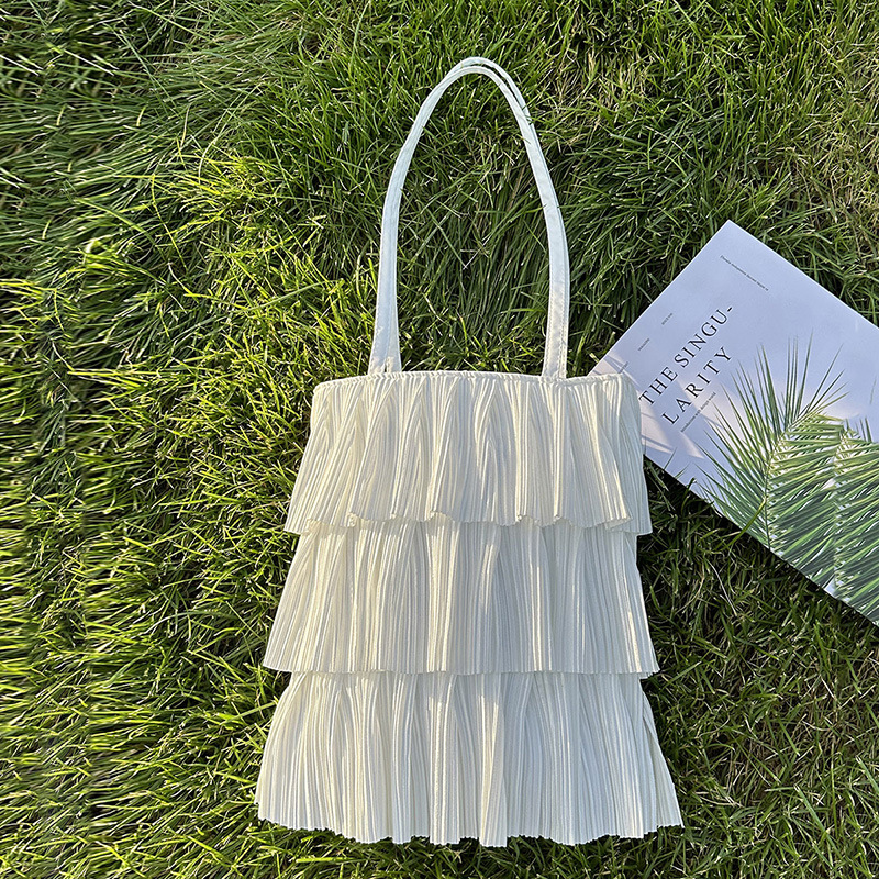 Women's Bag New Pleated Tote Bag Solid Color Tassel Cake Skirt Bag Small Fresh Underarm Shoulder Bag Crossbody