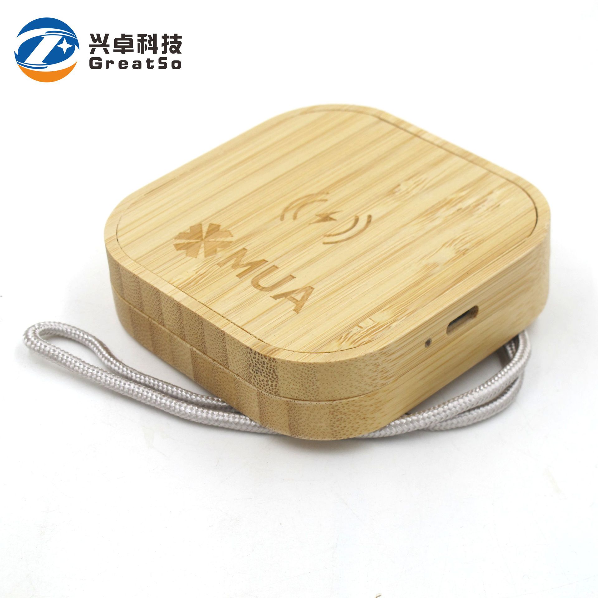 Eco-friendly bamboo wood material 60W wheat straw data cable storage box with 15W fast charging wireless charger