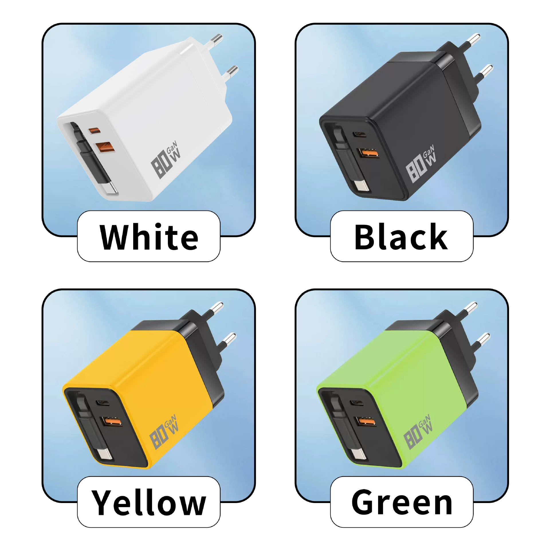 80W GaN charger applicable to Android Apple charger head A+C dual port phone charger fast charging