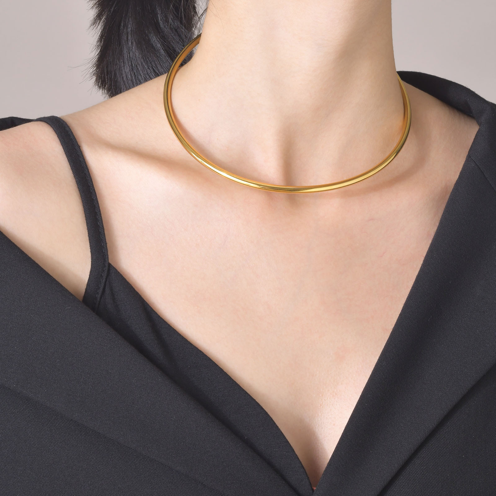 Huanmu Accessories Gold Collar Electroplated 18K Gold Stainless Steel Simple Necklace Women's Accessories