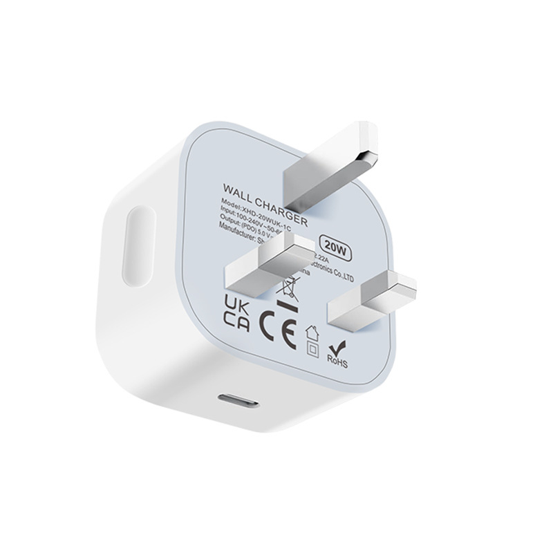 PD20W charger for Samsung Apple 15 charger UKCA certified 20W UK standard AC multi-port plug
