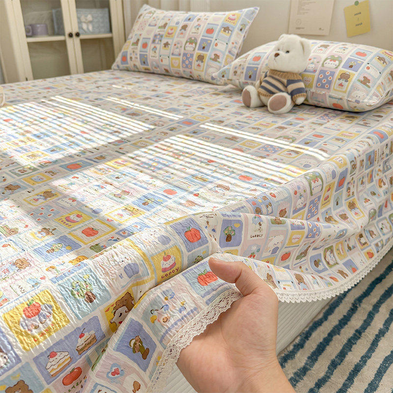 Class A mother-infant grade double-layer gauze bed sheet single piece summer children dormitory quilt cover pillowcase three-piece set non-cotton pure cotton 3