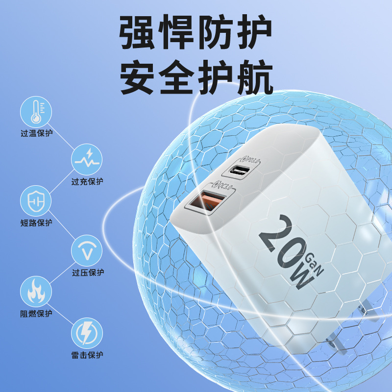 PD20W GaN charger, suitable for Samsung Apple 17 charging head, US standard ETL certified fast charger