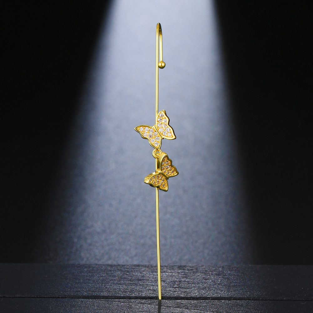 Fairy copper zircon gold earrings women ear cuff oblique line ear hook