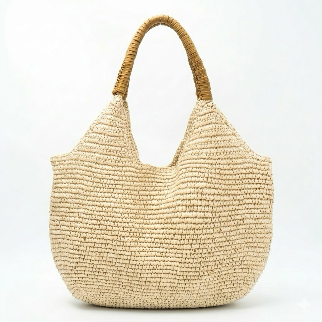 2026 New Straw Bag Handwoven Bag Large Capacity Single Shoulder Tote Bag Vacation Beach Bag Women's Bag