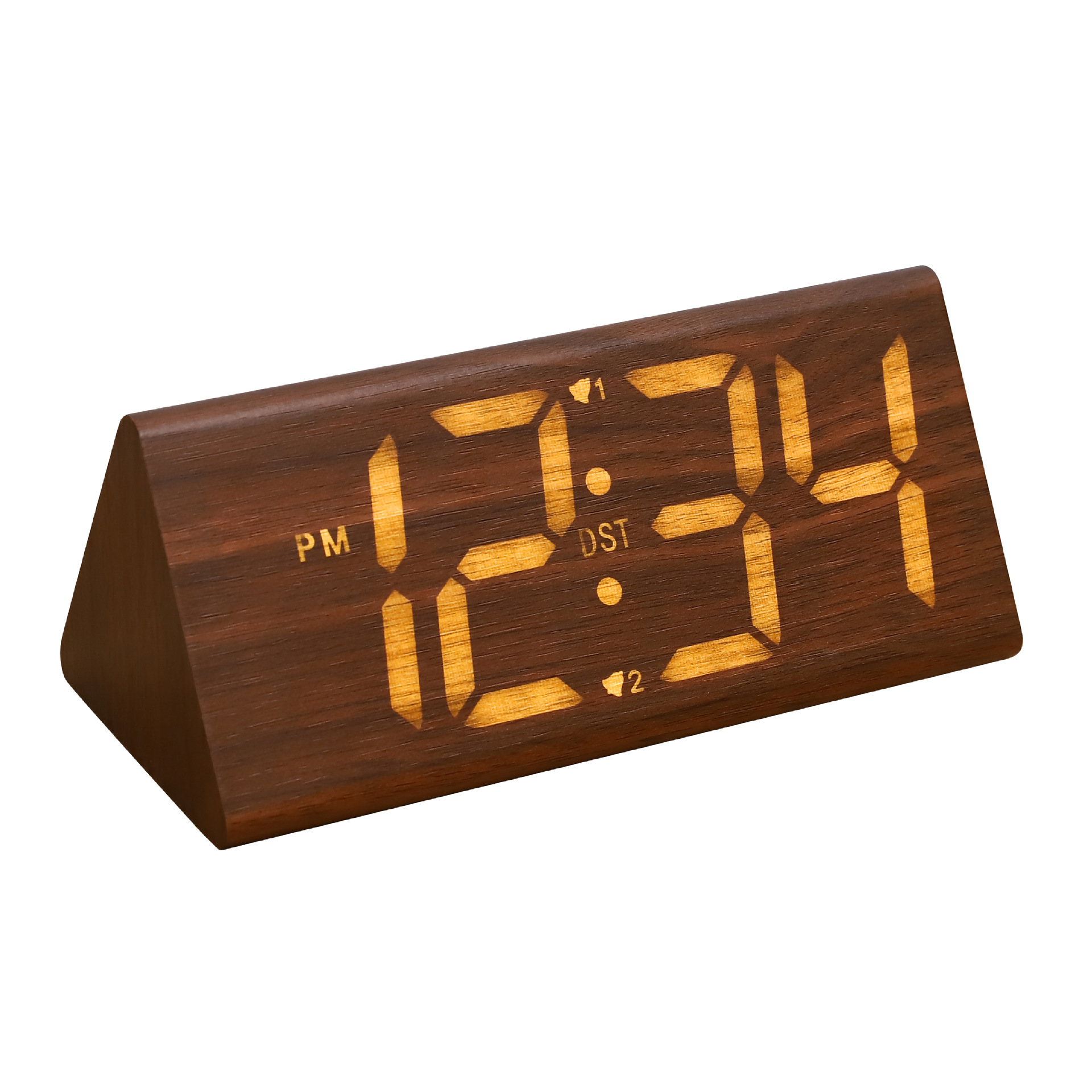 Large Triangle Wooden Clock Wood Grain Clock LED Silent Electronic Clock Simple Snooze Workday Alarm Clock