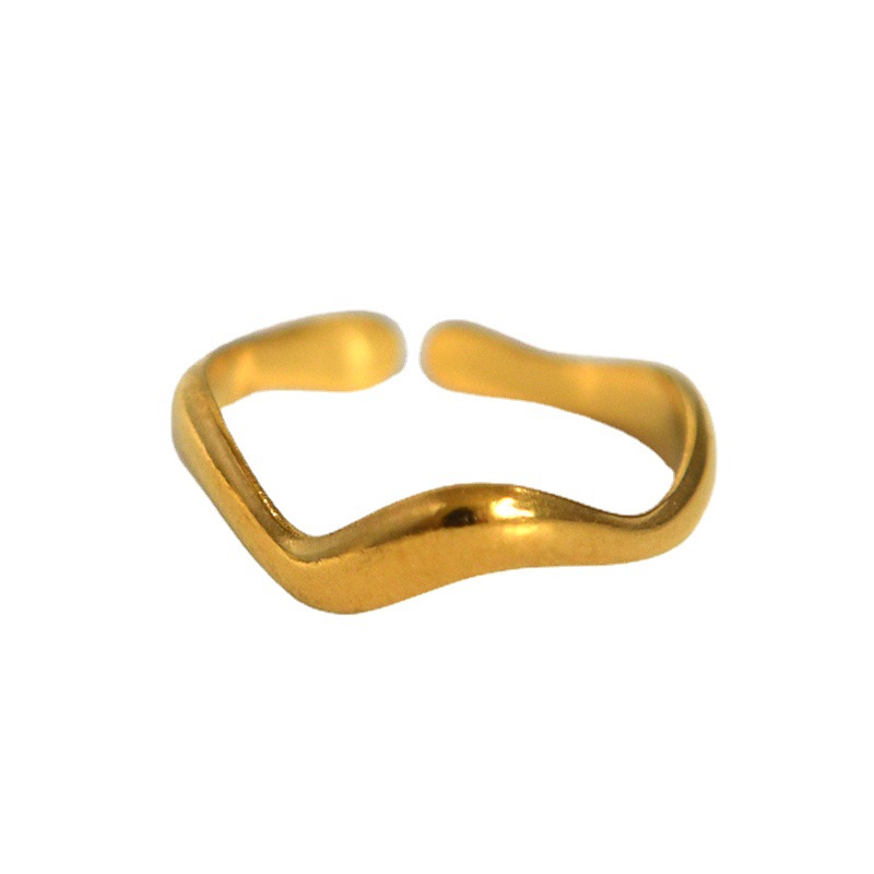Simple wave titanium steel open ring women sense ring stainless steel pinky ring