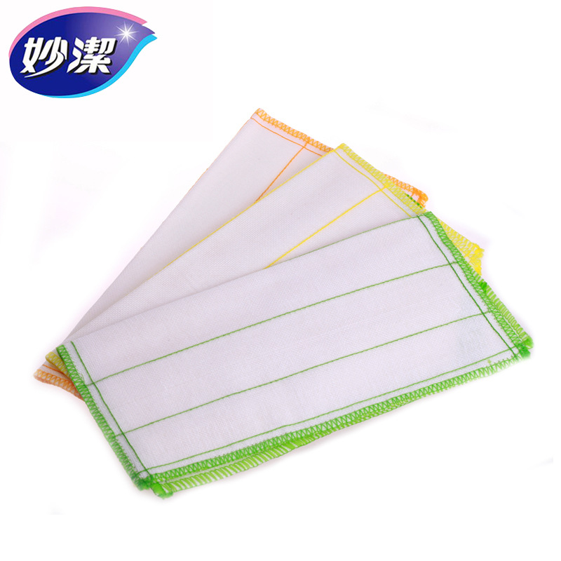 Miaojie cotton dishcloth 3-pack, household magic water-absorbing dishcloth, kitchen small towel, thickened cleaning