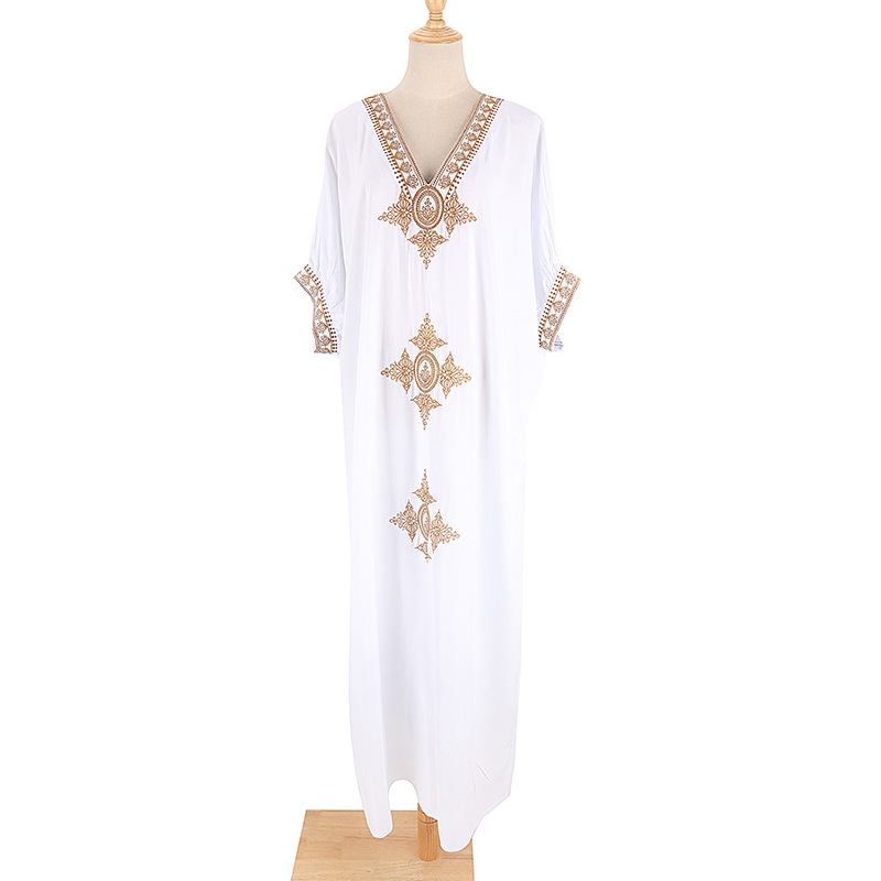 New Rayon Gold Embroidery Long Dress Beach Jacket Sun Protection Bikini Cover Up Swimsuit Outer Women
