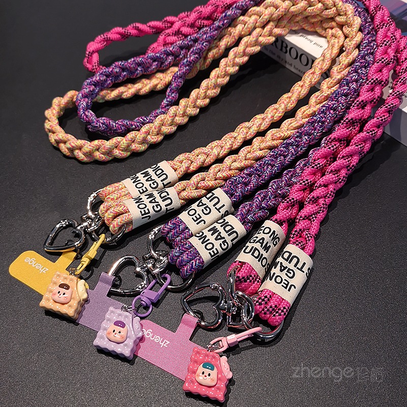 Phone strap crossbody ponytail braided rope outdoor phone strap women's long travel shopping street