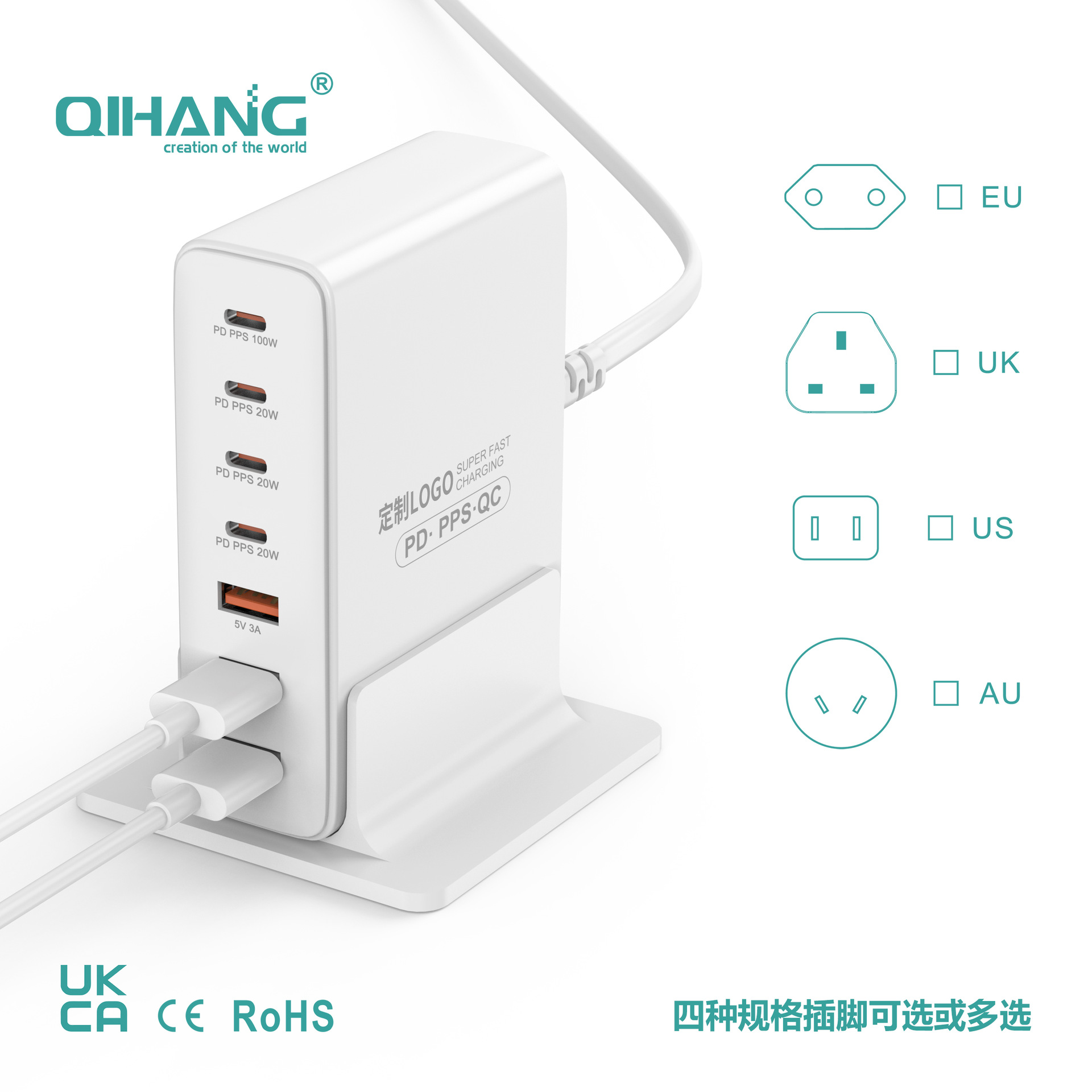100W GaN Charger Fast Charging PD Multi-Port Charger qc3.0 Desktop Multi-Device Fast Charging Station
