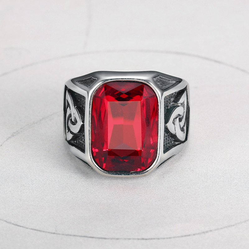 Accessory Hip Hop Punk Viking Ruby Men's Ring Stainless Steel Index Finger Ring