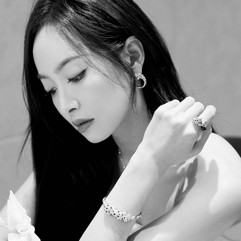 S925 silver needle heavy earrings ear accessories Song Qian jewelry leopard hoop earrings for women