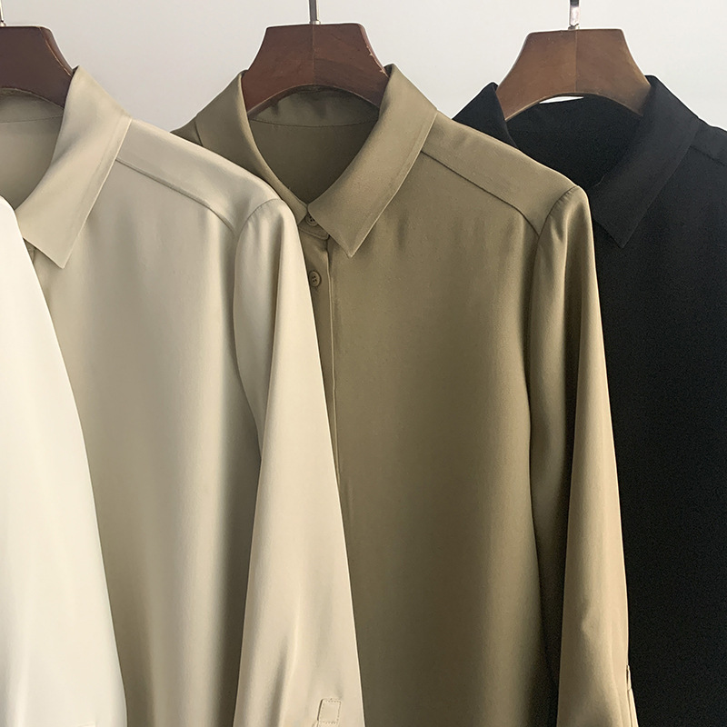 Heavyweight silk three-quarter sleeve shirt, simple high-quality commuting OL short blouse for women