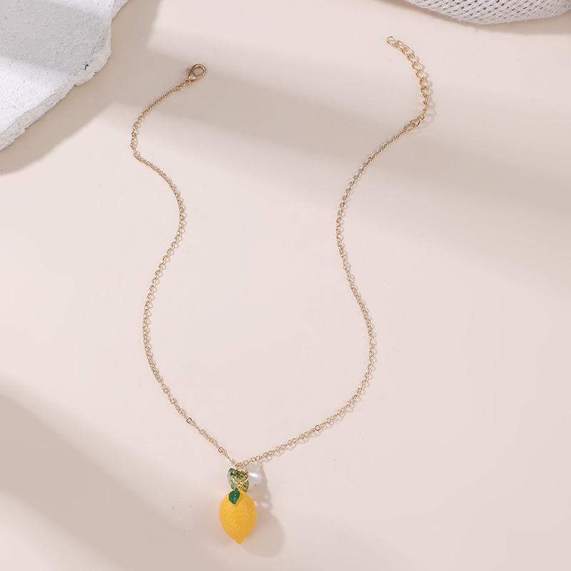 NZ3393 Fruit Pendant Women's Necklace New Lemon Green Leaf Women's Choker Accessory