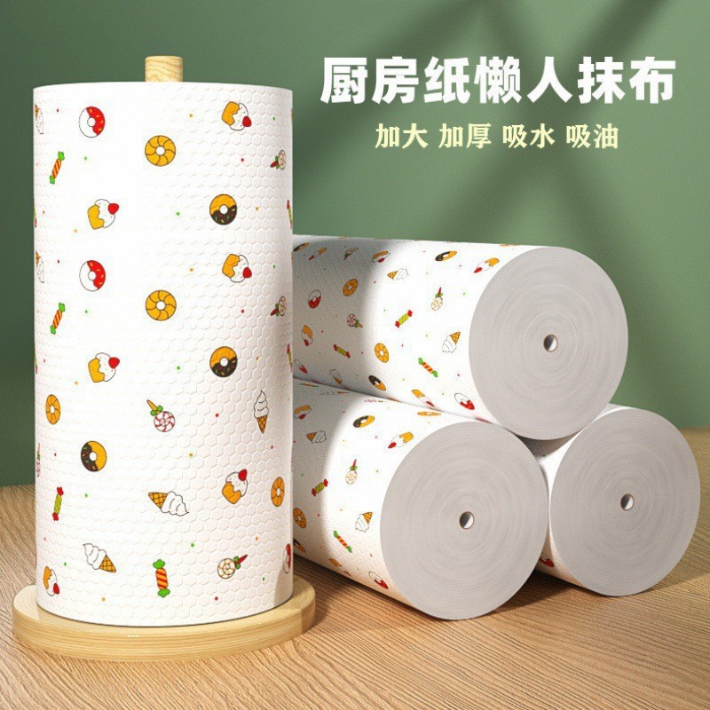 Disposable extra-large roll, dry and wet use dishcloth, thickened non-woven kitchen paper, housework