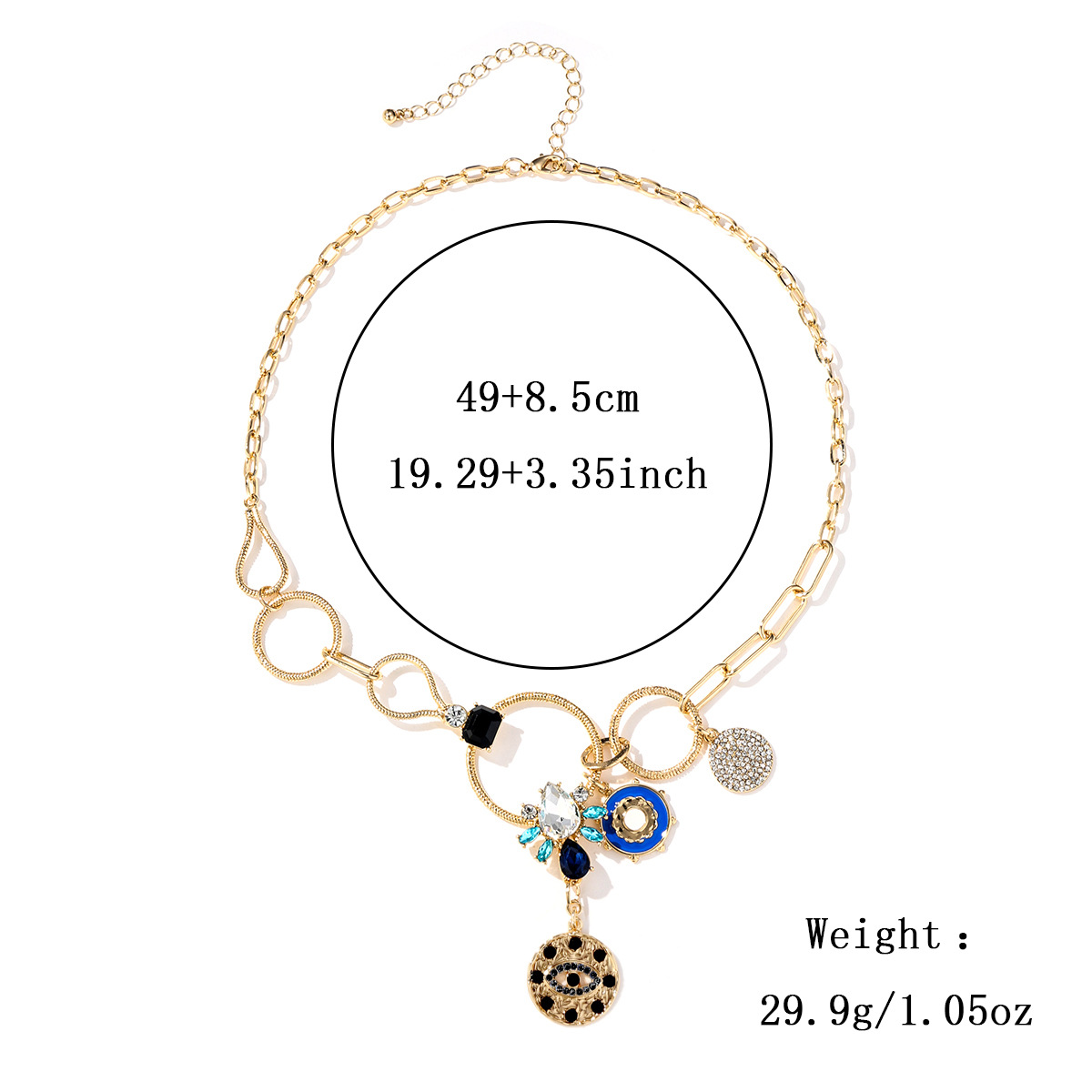 Kenjie mysticism coin rhinestone embossed small pendant bib necklace for women neck accessory