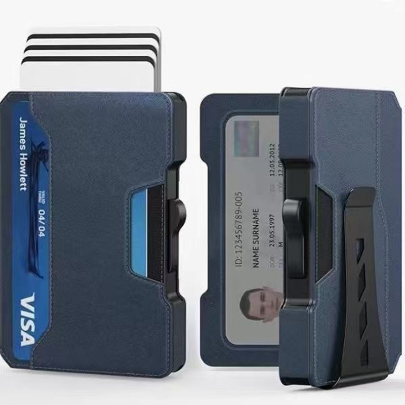 One-click Pop-up Metal Card Holder Multi-card Slot Men's Genuine Leather Wallet with RFID Anti-theft Function